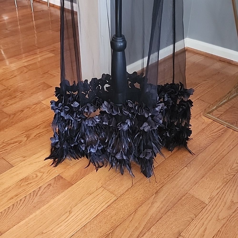 AKIRA Black Maxi Skirt with Sheer Panel and Feather Hem - Picture 3 of 7